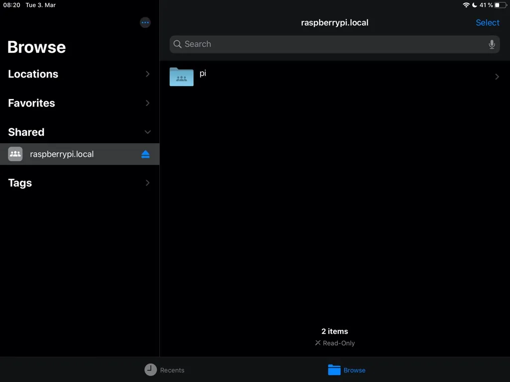 Raspberry Pi in Files.app on iPadOS